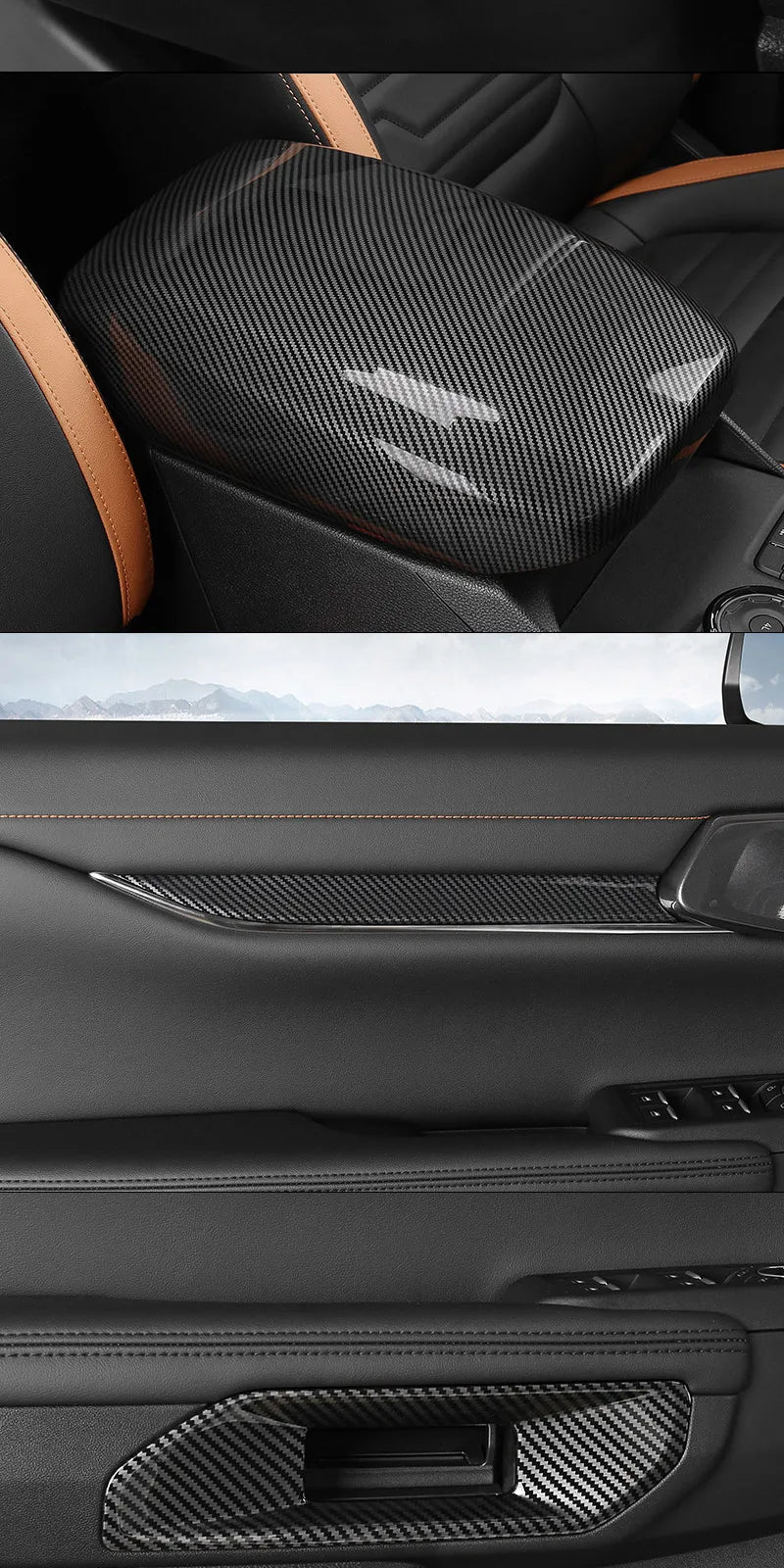 For Ford Ranger P703 T9 XL XLT Wildtrak Raptor 2023-2025 Carbon Fiber Texture Gear Shift Panel Cover Interior Trim Full Set