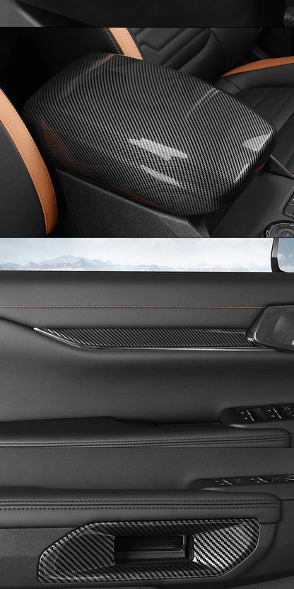 For Ford Ranger P703 T9 XL XLT Wildtrak Raptor 2023-2025 Carbon Fiber Texture Gear Shift Panel Cover Interior Trim Full Set