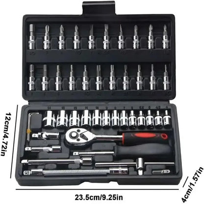 46Pcs Car Repair Tool Kit 1/4-Inch Socket Set Car Repair Tool Ratchet Torque Wrench Combo Auto Repairing Set Mechanic Tool