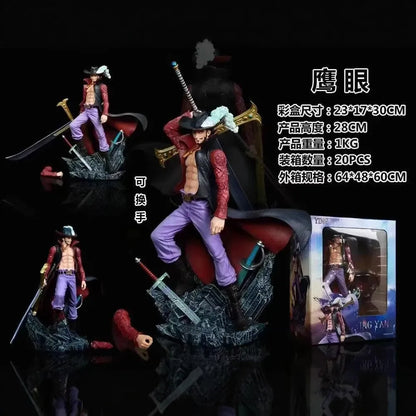 Lx One Piece Dracule Mihawk Shichibukai Swordsman Interchangeable Hands Anime Figure Collectible Model Desktop Decoration