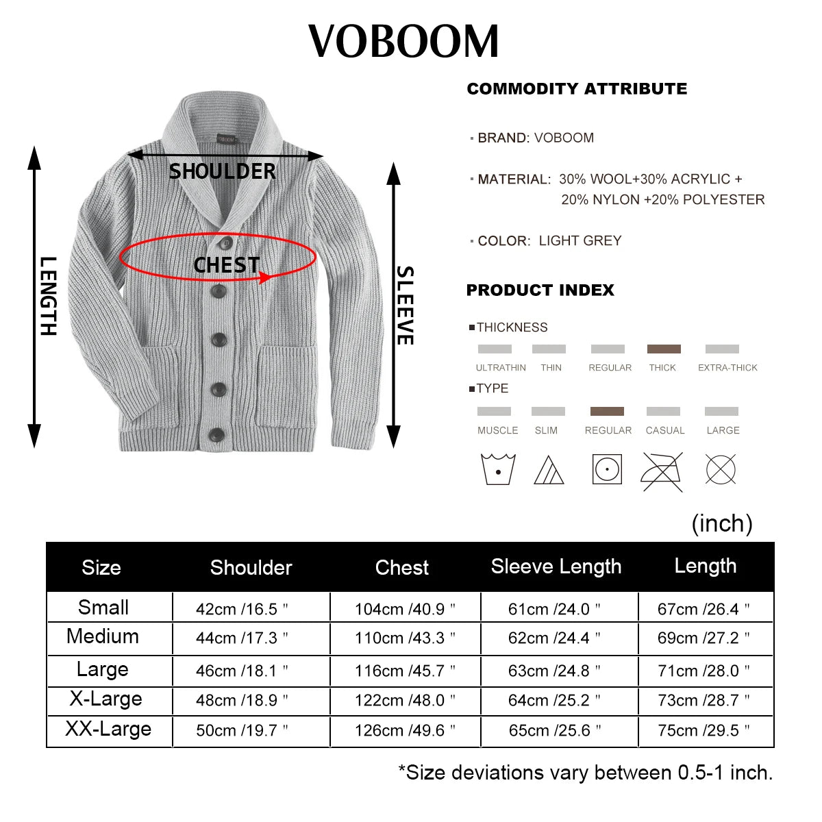 VOBOOM Samll Size S M Mens Shawl Collar Cardigan Sweater Button Down Ribbed Knit Sweaters Chunky Casual Cardigan with Pockets