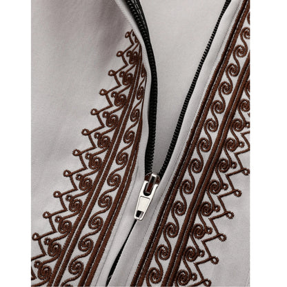 Muslim men's long robe, luxurious high-end fashionable embroidered robe, casual round neck daily holiday men's long robe