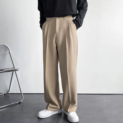 Men's White Straight Pants Fashion Korean Loose Suit Trousers Casual Draped Baggy White Wide Pant Male Streetwear