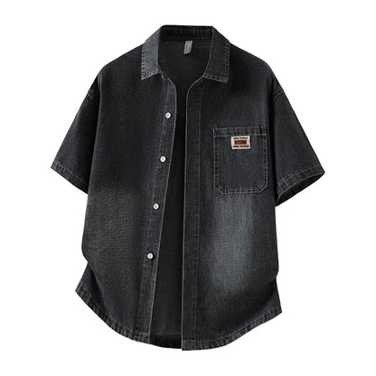 Men's Denim Shirt Summer Fashion Breathable Cotton Blend Short Sleeve Shirt Street Trendy Daily Outing Comfortable Jean Shirt