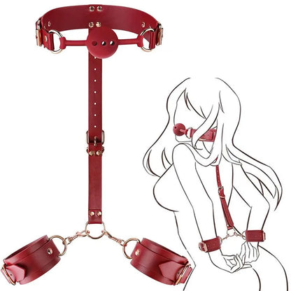 Adjustable BDSM Handcuffs Ankle Bondage Kit Adult Fetish Restraint Set with Harness Bar for Couples Sexual Games