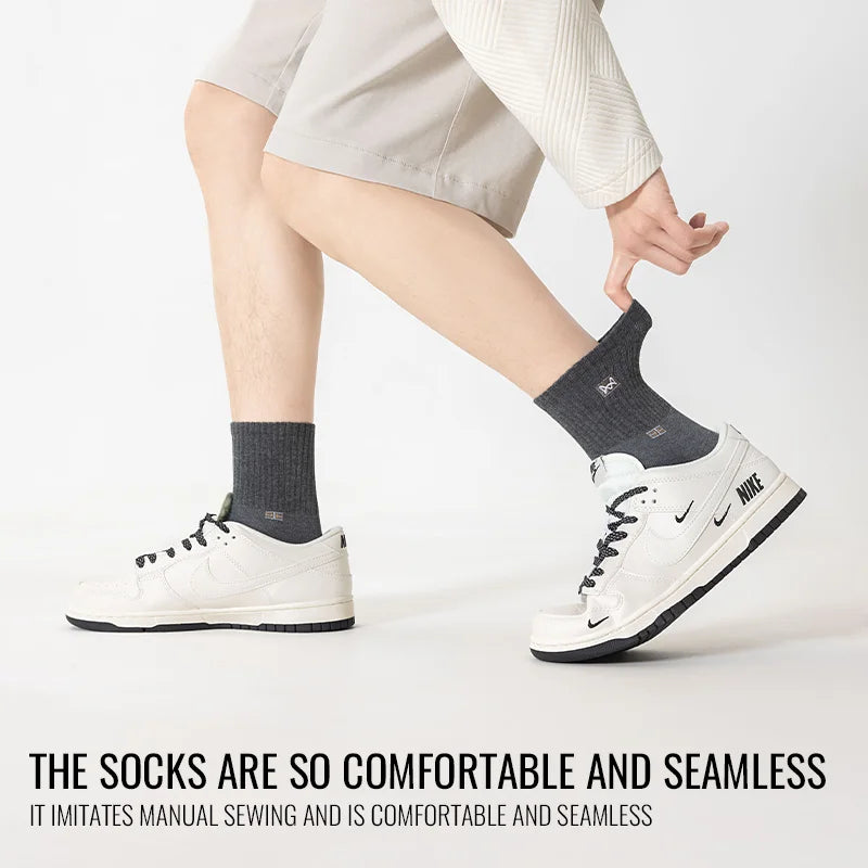 MiiOW 100% Pure Cotton Socks Men Business Dress Long Sock Black White Antibacterial Anti Odor Crew Socks Breathable Sport Sock