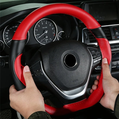 Leather Hand Sewn Steering Wheel Covers Universal DIY Braiding Car Steering Wheel Cover Car Accessories Steering Wheel Wrap 38CM