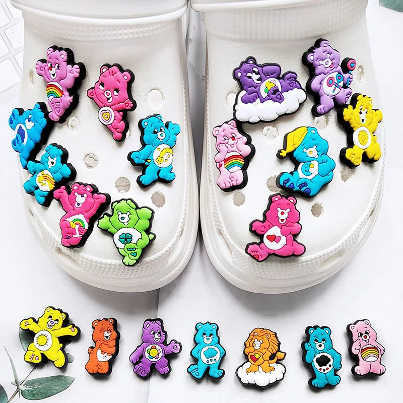 5-100PCS Rainbow Bear Shoes Charms DIY PVC Shoe Bag Wrist Strap Accessories For Wristband Pendant Decoration Kids Party Gifts