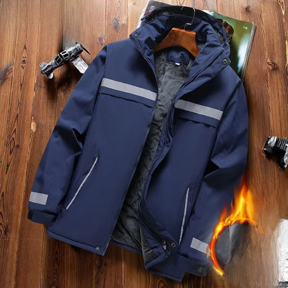 Thickened Fleece Lined Cotton Jacket for Men Work Site Reflective Winter Labor Protection Outerwear Cold Resistant Coat Print...