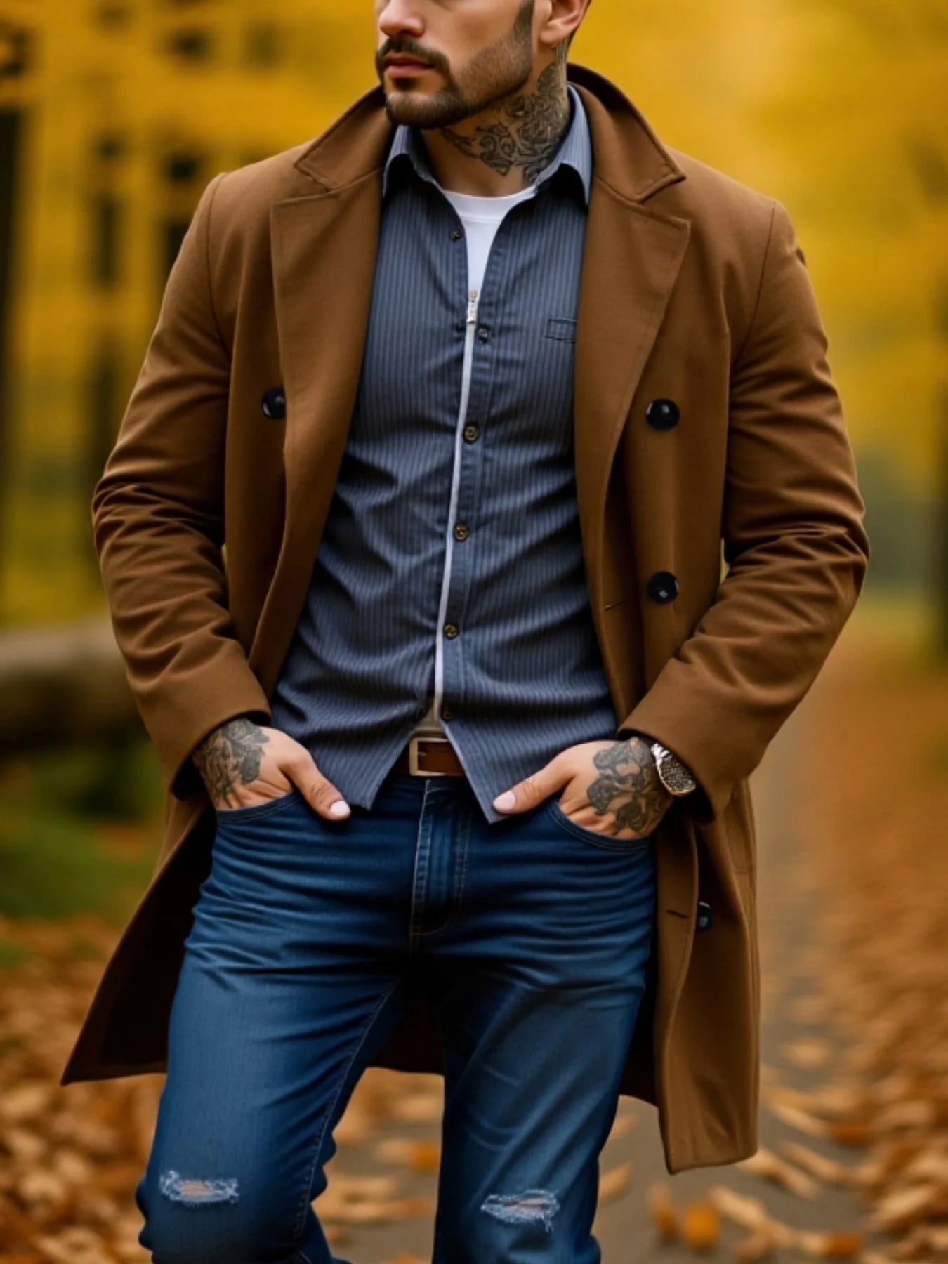 Men's Wool Overcoat Double-Breasted Winter Design Thickened Stand Collar Business Casual  Warm