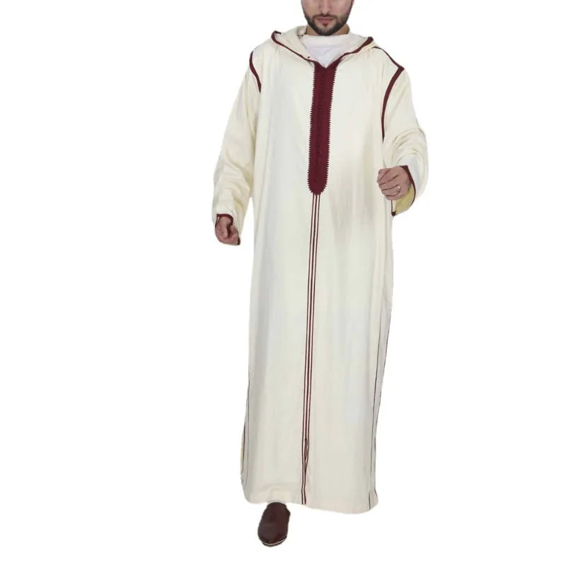 2026 Men's Muslim Hooded Robe Middle Eastern Islamic Arabic Clothing Vintage Loose Long Sleeve Drawstring Fashion Male Robe New
