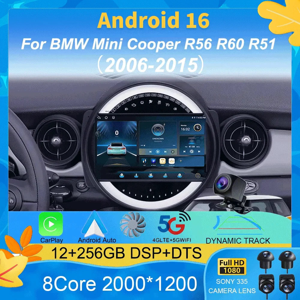 Car Radio Android 16 For BMW Mini Cooper R56 R60 R51 2006 - 2015 GPS Carplay Navigation Stereo Auto DSP BT DVD Multimedia Player