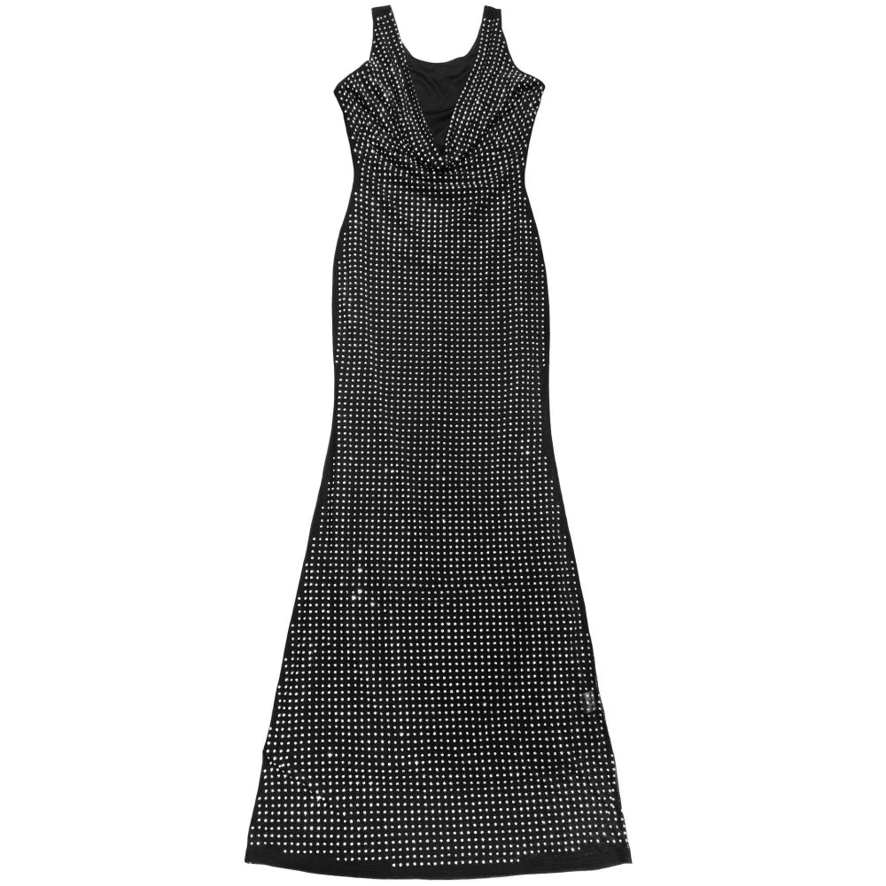 RLMABABY Sexy Swinging Collar Diamond Women Club Bodycon Dress Sleeveless Backless Evening Party Long Prom Dress