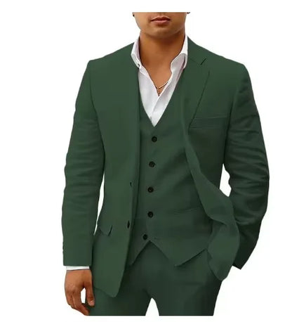 3 piece Linen Summer Men Suits for Wedding Groom Tuxedos 2026 Casual Beach Custom Man Suit Set Jacket Vest with Pants Man Fahion