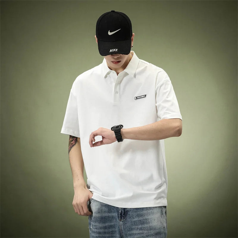 Summer Men's Letter Graphic Basic Golf Polo Shirts 2026 Solid Business Casual Tshirts Streetwear Fashion Appliques Oversized Top