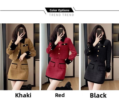 High-End  Style Women's Outerwear Set Autumn Winter New Design High Waist  Skirt Two-Piece Suit Fashionable And Warm