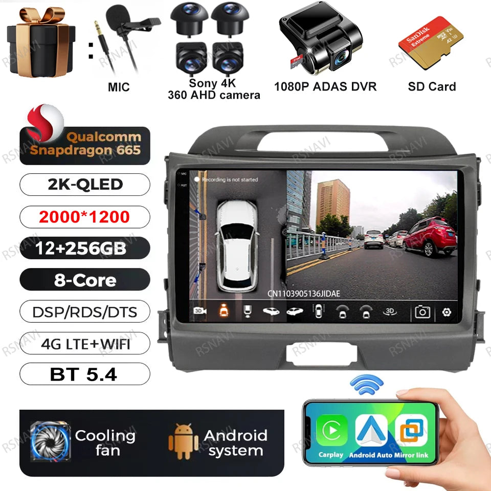 Car Radio Android 15 For KIA Sportage 2010 2011 2012 2013 2014 2015 2016 5G WIFI Qualcomm Navigation DSP Stereo Multimedia GPS