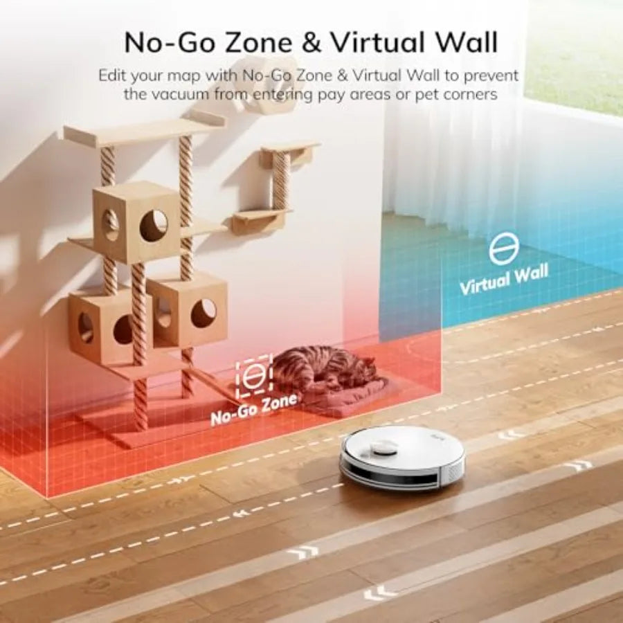 Robot Vacuum, 10000Pa Max Suction Robotic Vacuum Cleaner with LiDAR Navigation, Home Mapping, No-Go Zone, 150 Mins, 2.4G WiFi/A
