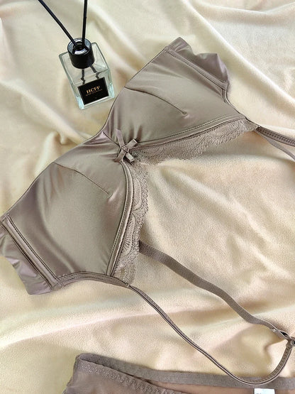 2 Pieces Sexy Thin Cup Lingerie Set French Lace Push Up Bra Women Wireless Underwear High Quality Comfort Brassiere Panties Set