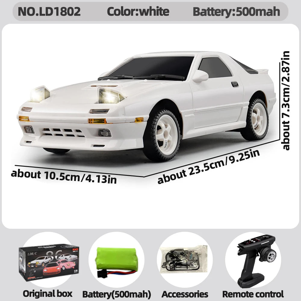 LDRC LD1802 1/18 RX7 FC3S RWD RC Drift Car 2.4G 3CH ESP Gyro Flip Lights LED 20-30min RTR Racing Toy Gift for Boys Adults
