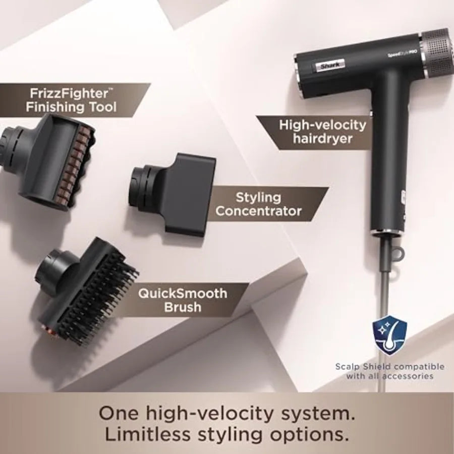 Professional hair dryer for straight and wavy hair, lightweight ionic plastic in matte black, prevents heat damage with Scalp S