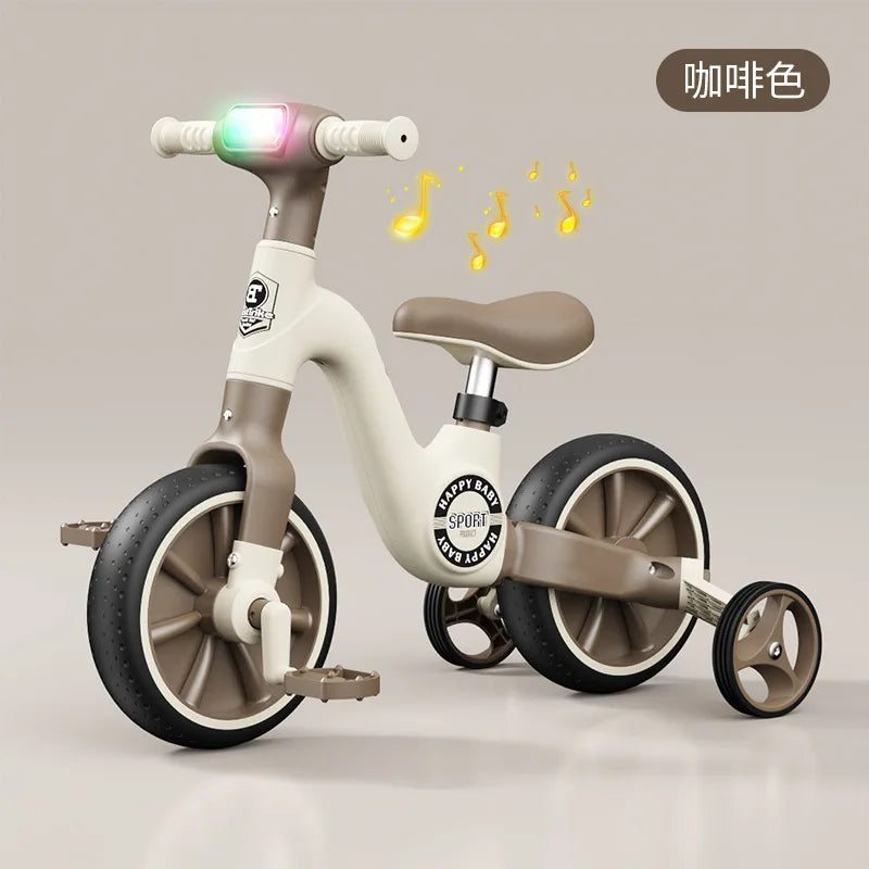 Happy Sport 2 In 1 Balance Bike Adjustable Seat Detachable Pedals With Led Lights And Music Convertible Tricycle Indoor Outdoor