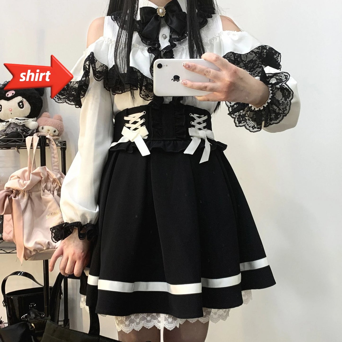 Jirai Kei Lolita Blouse Kawaii Top Women Cute Japanese Style Shirt with Bow Y2K Elegant Long Sleeve Sweet Casual Aesthetic Tops