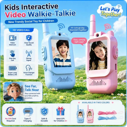 2PCS Kids Video Walkie Talkies HD Video Call Type-C Charging Intercom Toys No SIM Card Indoor Birthday Gift for Boys Girls Age3+