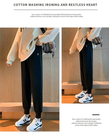 plus Size Women's Slimming Fleece Lined Cuffed Thickened Warm Sports Pants Commute Style Korean Fashion Winter Collection