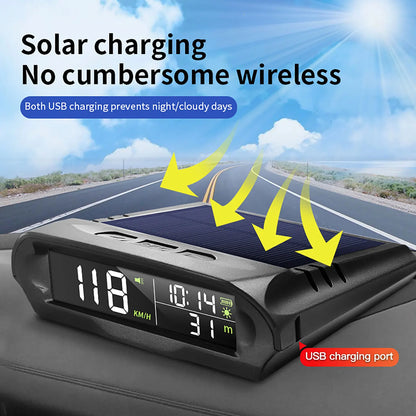 Car HUD Head-Up Display Universal Beidou Satellite Speed Odometer Solar Wireless GPS Altitude Temperature Instrument