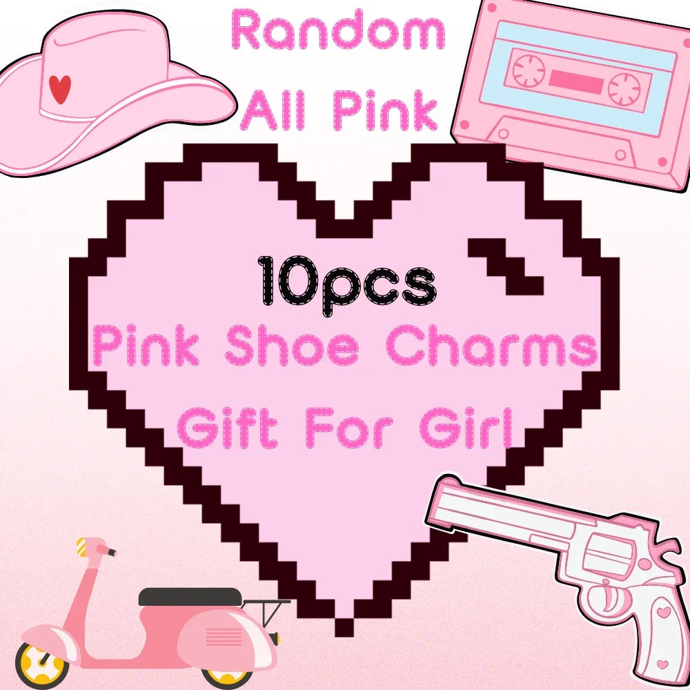 10/20/50/100pcs Random All Pink Shoe Charms Cartoon Cute Animal Plant Shoe Decorations Pins for Women Girl Sandals  Accessories