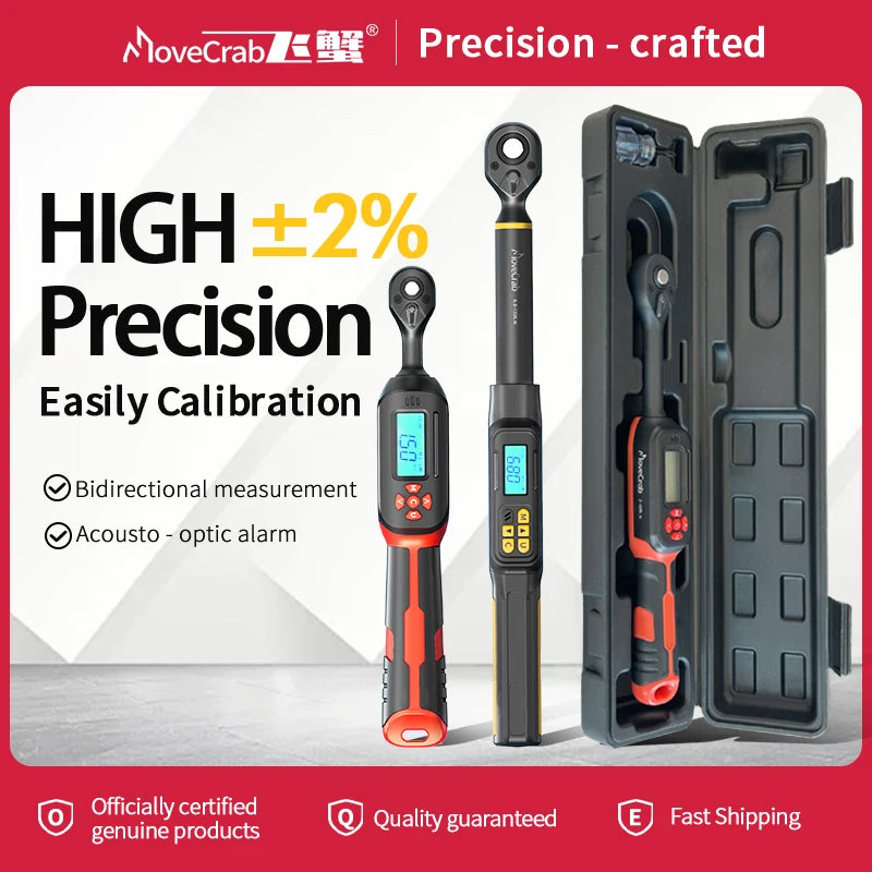 MOVECRAB Digital Torque Wrench 0.6-340N.m 2% Accuracy Preset & LED/Buzzer Alerts for Bike Motorcycles Automotive Mechanical Tool