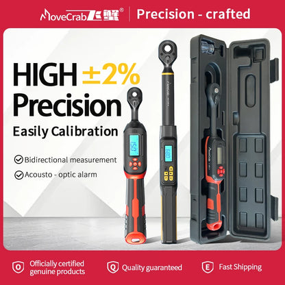 MOVECRAB Digital Torque Wrench 0.6-340N.m 2% Accuracy Preset & LED/Buzzer Alerts for Bike Motorcycles Automotive Mechanical Tool