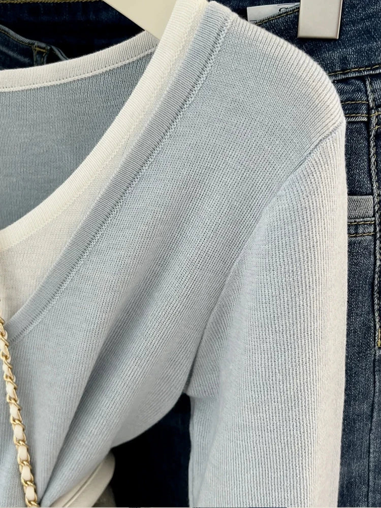 Casual Spring Autumn Women T-Shirts Merino Worsted Wool Female Knitted Pullover Long Sleeve Soft Clothing Tops Thin Outerwears