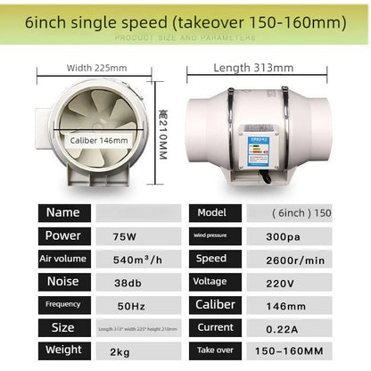 3/4/5/6/8inch Exhaust Pipe Fan Ventilation Fan Pipe Fan Inline Duct Fan Ventilation Exhaust Blower Fans Quiet For Ducting