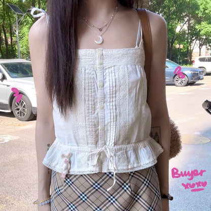 Brandy Melville Pure Cotton Three-Button Base Layer Vest Sweet Style V-Neck Sleeveless Tank Top for Women Spring Summer