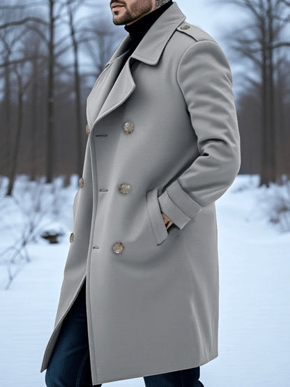 Men's Double-Breasted Winter Overcoat with Thickened Lining, Warm Long Trench Style Coat, Street Popular Fashion Item