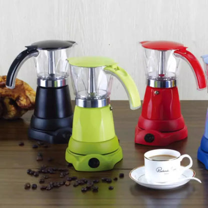 480W Electric Coffee Maker Cups 150ml/300ml Aluminum Mocha Pot  Electric Italian Coffee Maker Percolator for Home Silver 3/6Cups