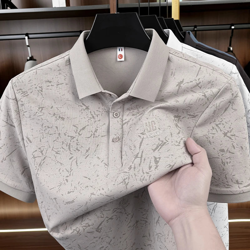 Luxury Cotton Refreshing For Men's Half-sleeved T-shirt 2026 Summer New Polo Shirt Loose Middle-aged Short-sleeved Printed Top