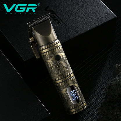VGR professional high-end hair trimmer set, retro metal electric push shear, home LED intelligent digital hair clipper, shaver