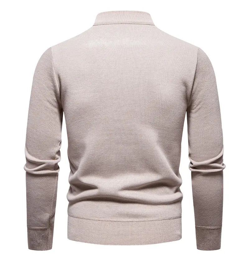 Men's Fall Winter Half-Zip Stand Collar Fleece Pullover Sweater, Casual Youth Trend Plain Knit Top, Comfortable Versatile Clothi