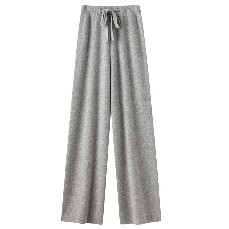 Autumn Winter Thickened Wool Wide Leg Pants Women Drapey Outerwear Knitted Loose Straight Casual Small Size Floor Length Pants