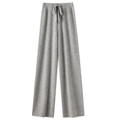 Autumn Winter Thickened Wool Wide Leg Pants Women Drapey Outerwear Knitted Loose Straight Casual Small Size Floor Length Pants