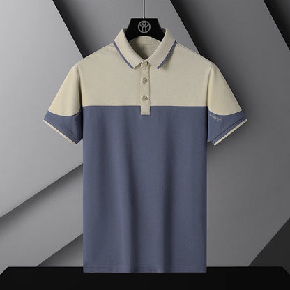 Patchwork Business Polo Shirt Men Short Sleeve Polos Shirts Summer Trendy Brand Flip Collar Ice Silk Shirt Collar Men's T-shirt