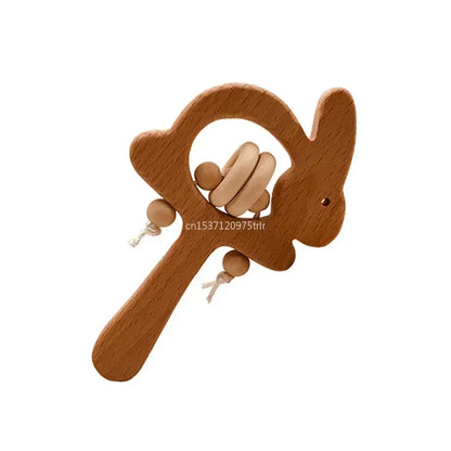 1Pcs Baby Wood Teether Rabbit Owl Beech Wooden Ring Teether Nursing Pendant Baby Animals Rattles Chew Toys Accessories