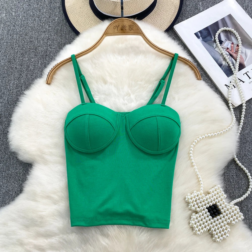 Sexy Fashion Design Camisole Tank Top Women Slim Fit Outerwear Spicy Base Shirt Sexy Backless Vest Short Straight Cut Bodycon