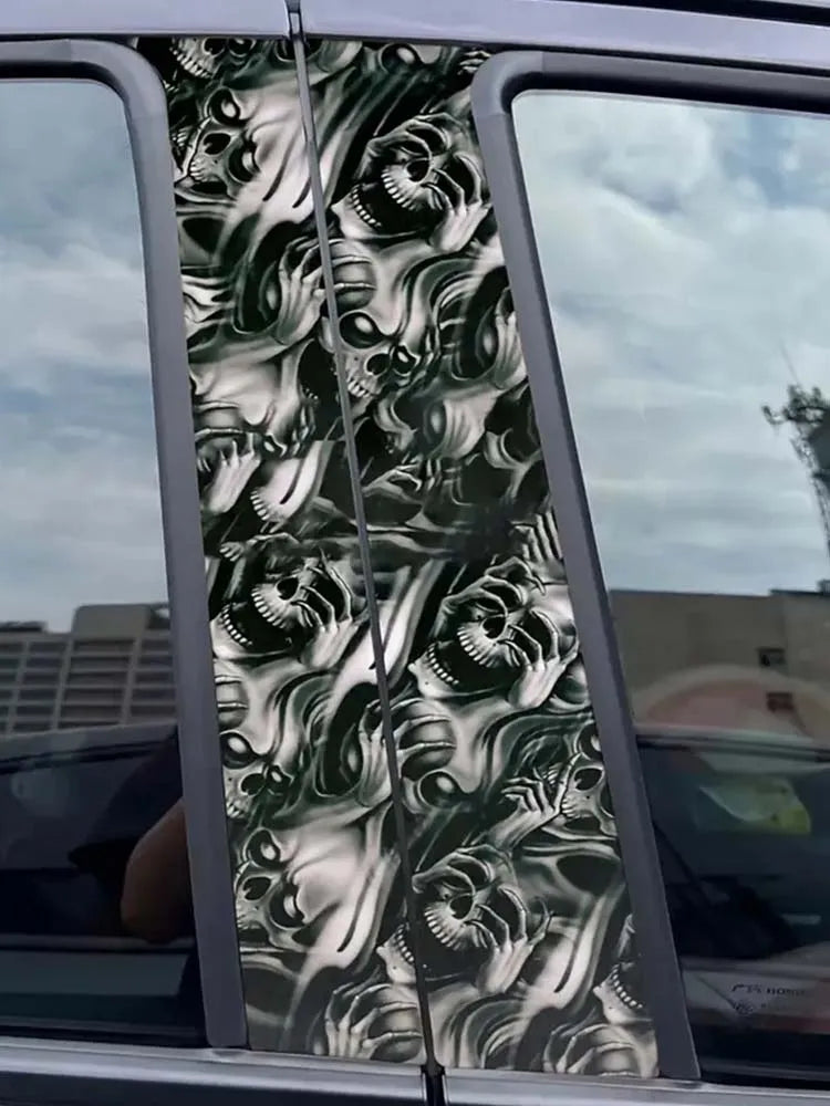 Motorcycle Car Body Color Change Film Skull Camo Grey Car Wraps Vinyl Cartoon Printed Adhesive Sticker