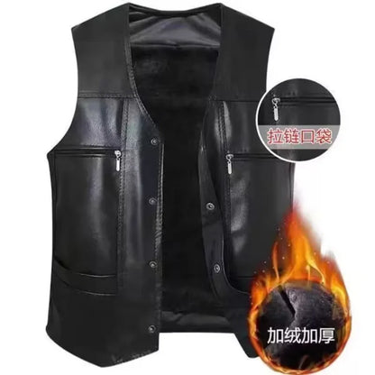 Hot Sale Mens PU Leather Vest Thick Warm Male Overcoat Plus Size safety biker Vests Outwear Fashion Waistcoat tactical vest