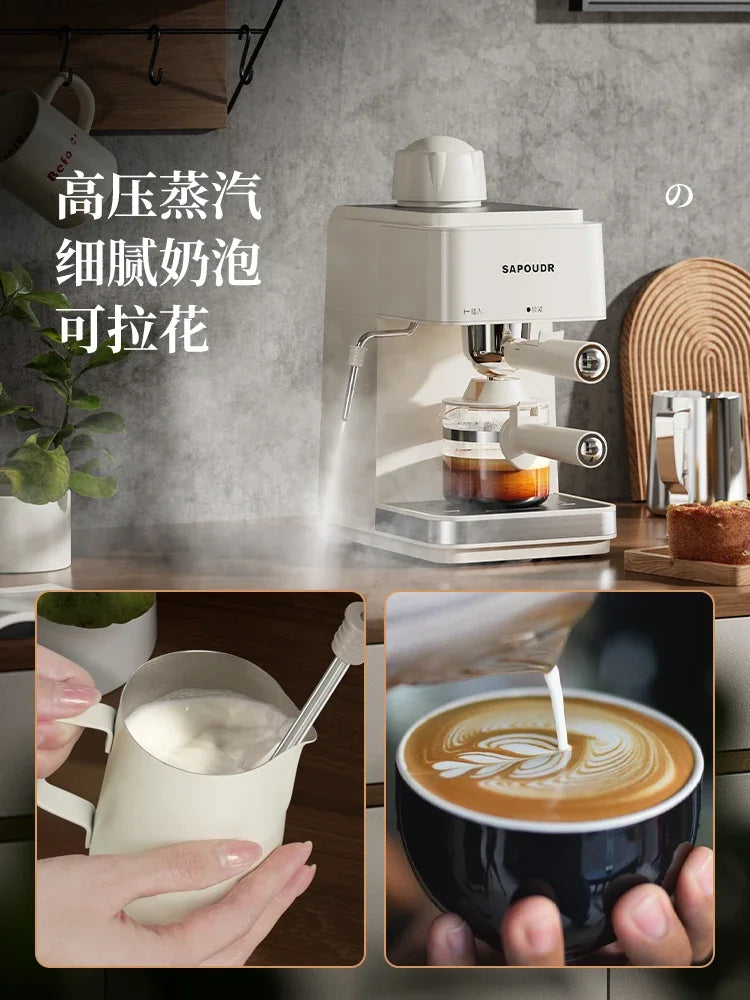 220V sapoudrEA09 Semi Automatic Coffee Machine Compact Home Office Espresso Americano Brewer BBW