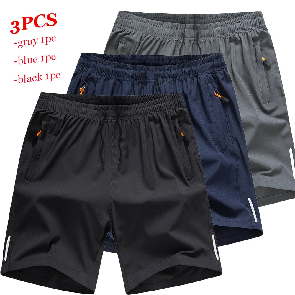 Men's 3-Pcs Sports Shorts Quick Dry Summer Fitness Gym Training Short Pants Lightweight Cool Sportswear Breathable Beach Shorts